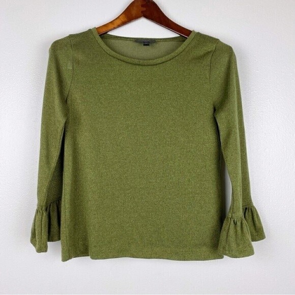 J. Crew Sparkle Bell Sleeves Long Sleeve Top Green Size S - Picture 1 of 8